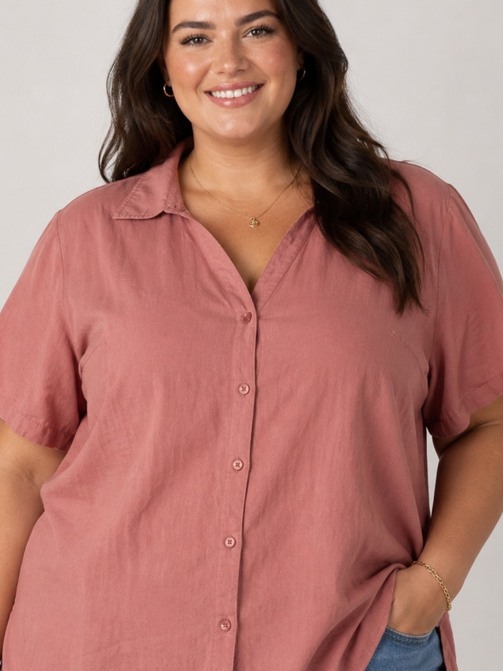 Lane Bryant Terracotta Short-Sleeve Button-Down Camp Shirt | Size 18/20 (2X)